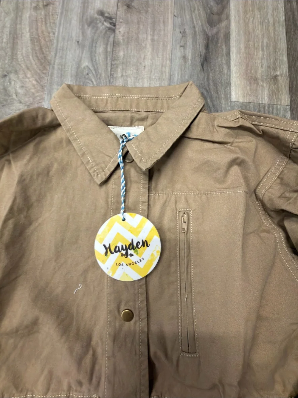 NWT Hayden Girls Embroidered Utility Jacket Size 9/10 Taupe Floral Back Coat
